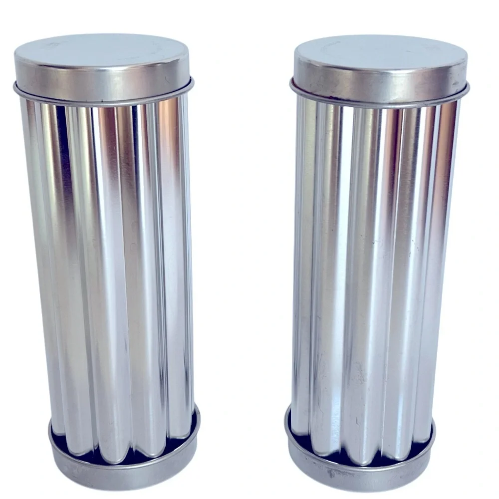 Two Vintage Pampered Chef Silver Decorative Scalloped Bread Tubes.